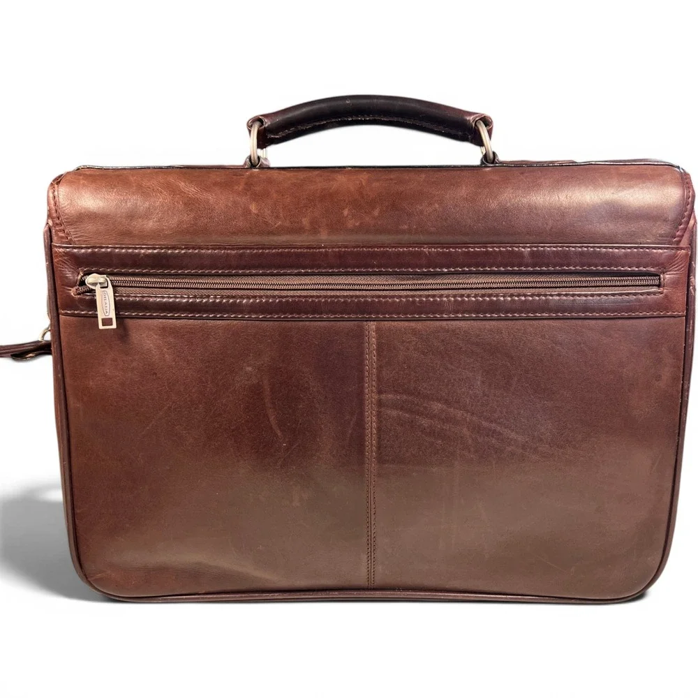 Dilana Briefcase Messenger Bag Mens Large Brown Solid Leather Satchel Vintage